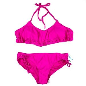 CALIFORNIA WAVES 2 piece swimsuit L pink ruffle